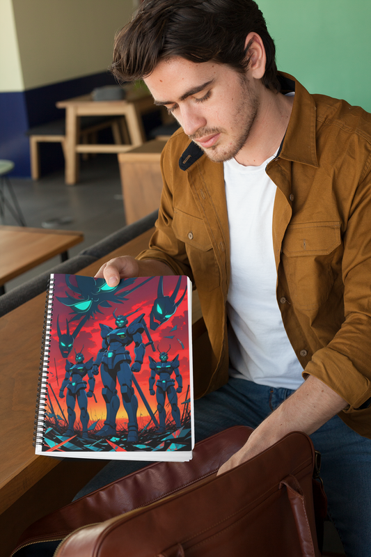 Anime Robot Spiral Journal - Red Asian Gundam Action Notebook with Ruled Lines